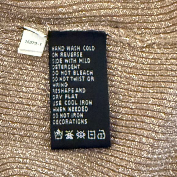 August Silk Bejeweled Neck Metallic Ribbed Sweater Size Med Shimmer Glam Sparkle - Picture 10 of 10
